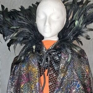 Halloween Spiderweb Cape Feather Collar Costume Party Cosplay Rave Gothic
